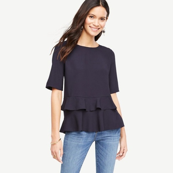 Ann Taylor Tops - ann taylor tiered ruffle hem top in navy